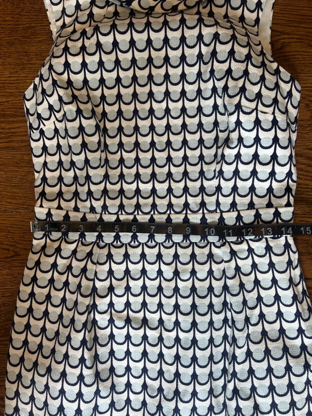Boden blue white Sleeveless Lined Sheath Textured Dress geo dot print dress Sz 6 - Picture 5 of 10